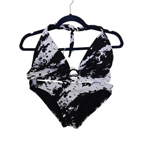 Carmen Marc Valvo Black Splash O Ring Halter Bikini Size S - Picture 2 of 11